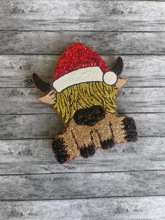 Highland Cow with Santa Hat